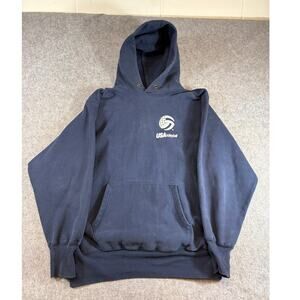 Vintage 90s USA Volleyball Hoodie Mens XL Navy Champion Reverse Weave Pullover